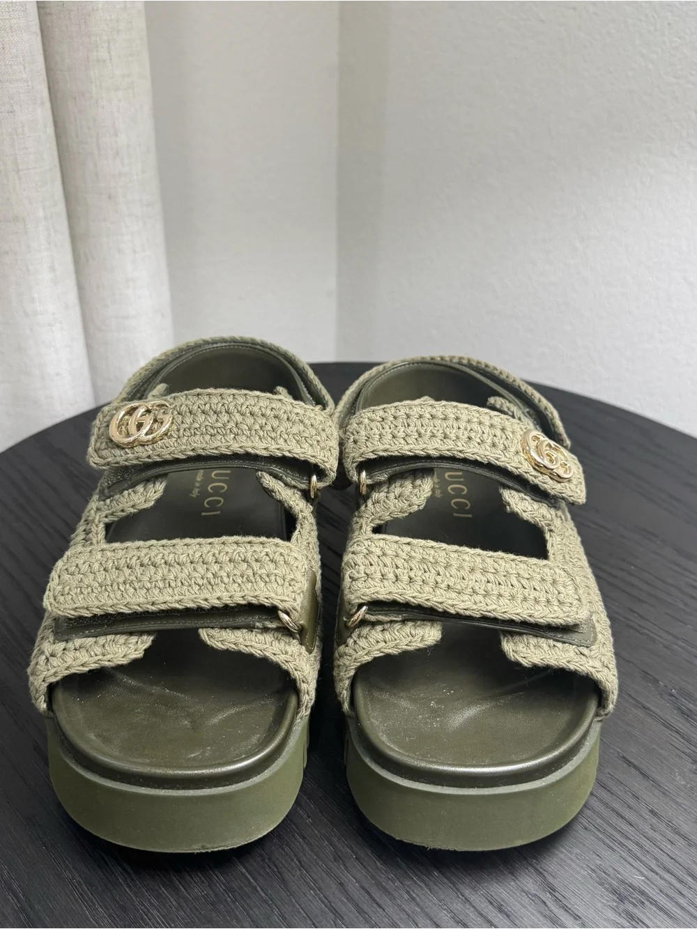 Gucci GG Crochet Platform Dad Strap Sandals Green 37